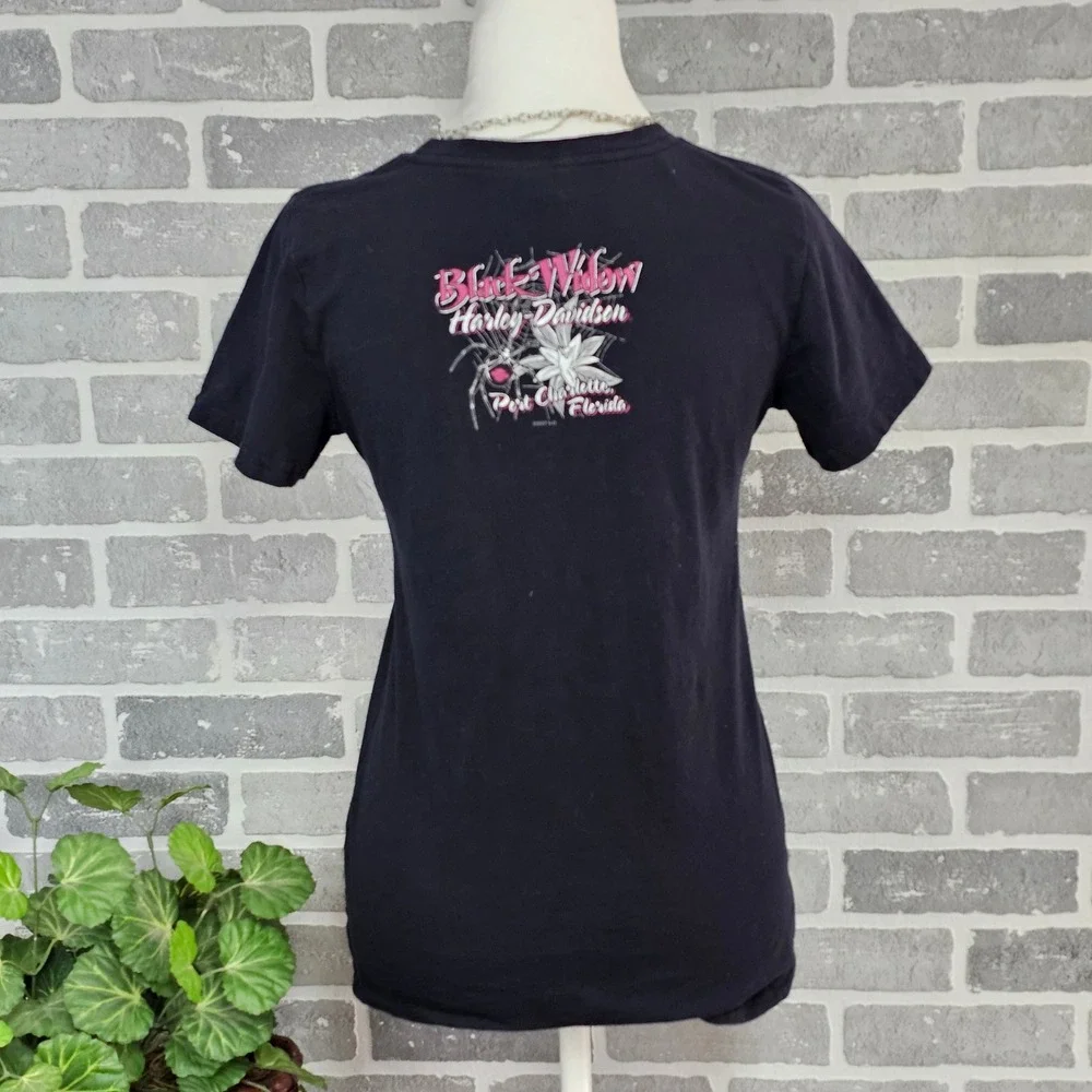 Harley Davidson Black‎ Widow Rhinestone T-Shirt Women's M Port Charlotte Florida